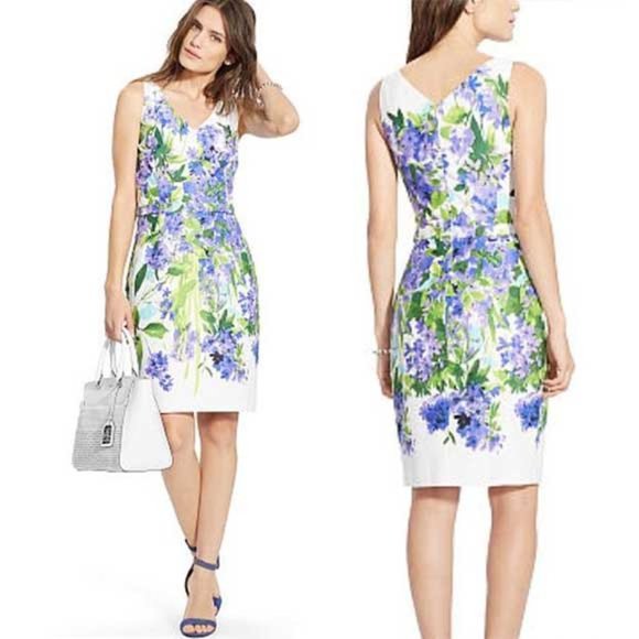 Lauren Ralph Lauren Dresses & Skirts - Ralph Lauren White Purple Floral Sheath Dress 16